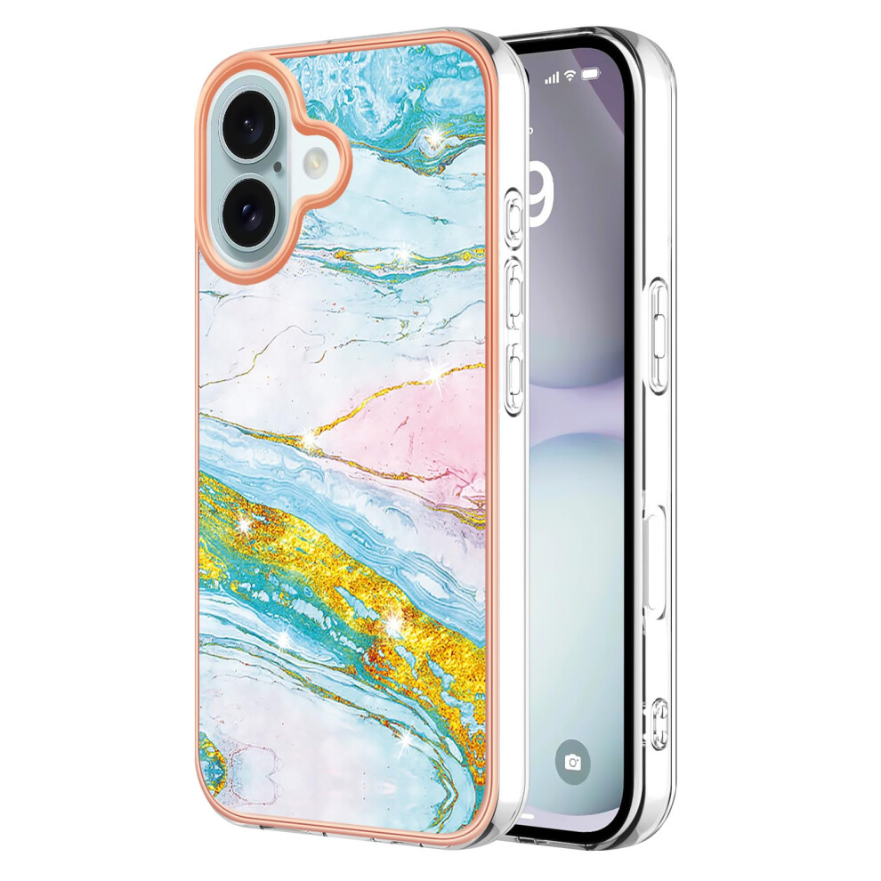 Tpu Case Slim Shockproof Flexible Silicone Marble Design Blue Green Protective Cover For Iphone 16 Blue,Green 9053599225263
