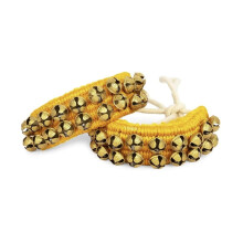 Ghungroo Bells Pair with Yellow Cushioned Pads and Two Line Brass Bells for Indian Dance