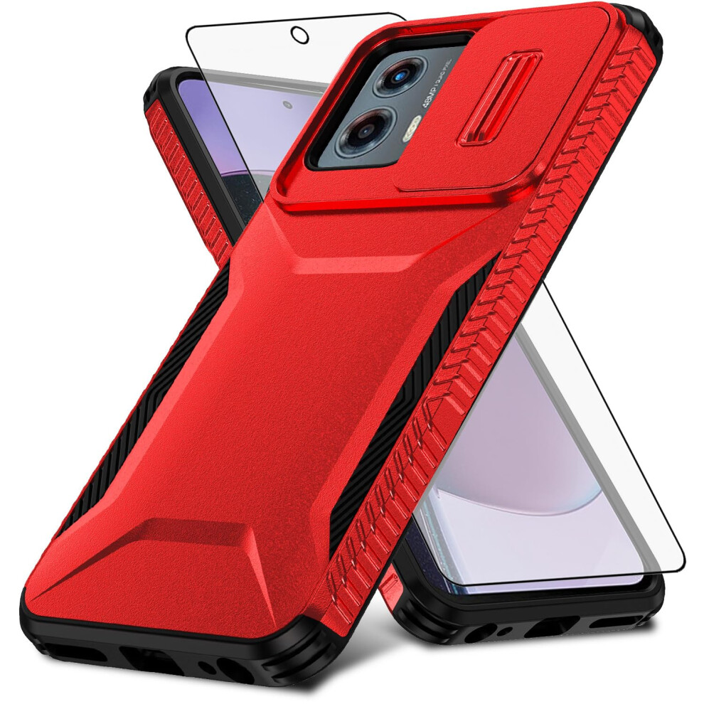 Case With Screen Protector, Shockproof Rugged Cover With Camera Guard, For Motorola Moto G 5G 2023 Red 9053599225676