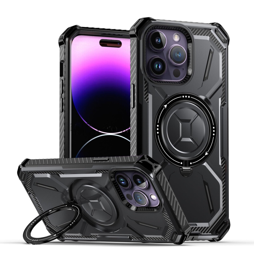 Magnetic Case With 360 Ring Stand, Shockproof Full Coverage, For Iphone 16 Pro Max Black 9174973738909