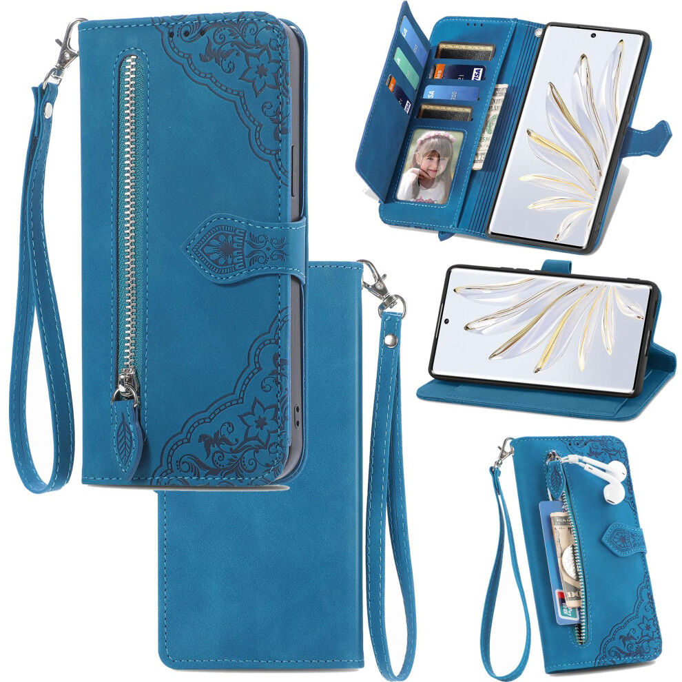 Phone Case Pu Leather Wallet With Zipper Magnetic Closure Stand For Zte Axon 50 Lite Blade A73 V50 Smart Blue 9073542365280