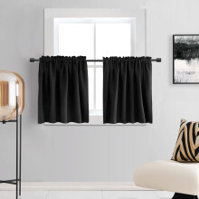 Blackout Kitchen Tier Curtains 24x20 Thermal Insulating Rod Pocket Panels for Bathroom, Black