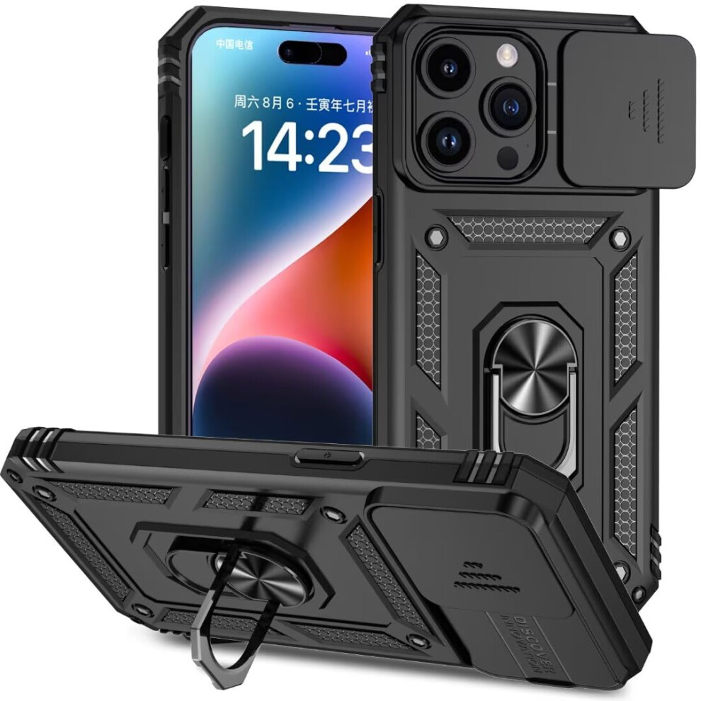 Case For Iphone 16 Pro Military Grade Protection With Kickstand Magnetic Holder Shockproof Tpu Pc Black 9053599226185