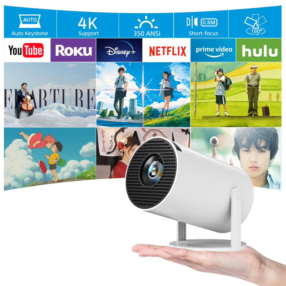 Smart Mini Projector Hy300 Pro With Android Tv, Dual Wifi, 4K Support, Bluetooth, Auto Keystone 9455672147354