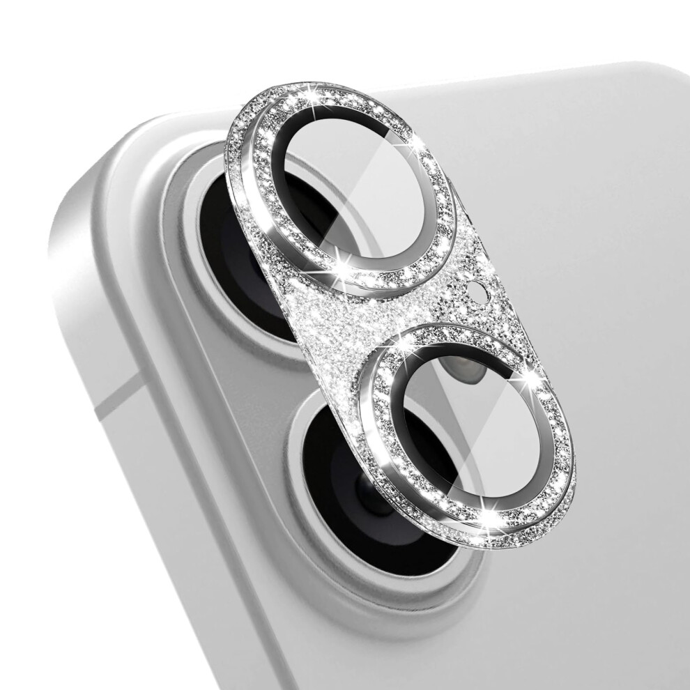 Glitter Camera Lens Protector, Rhinestone 9H Glass Scratchresistant Cover For Iphone 16 And 16 Plus Silver 9174973740018