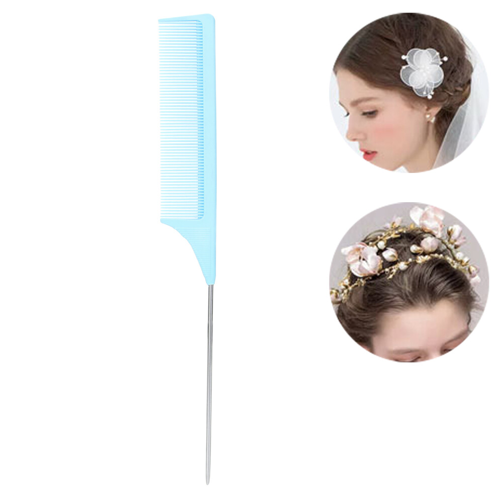 Unisex Blue Steel Pintail Comb For Women Hairdressing Barbershop Rat Tail Styling Tool
