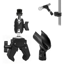 Heavy Duty Microphone Clamp Mount with 360 Rotation and Dual Ball Head for Desk or Pole