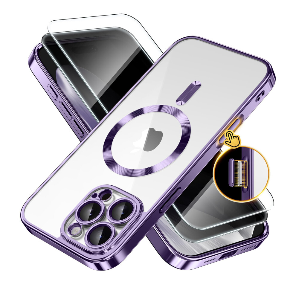 Militarygrade Full Body Clear Case With Camera Cover, Privacy Screen For Iphone 16 Pro Max Magsafe Purple 9174973740261