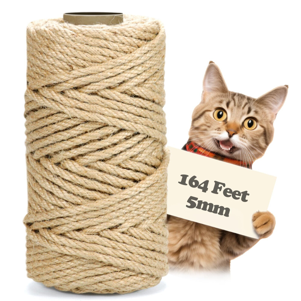 164Ft 5Mm Jute Twine, Extra Strong Triple Braid Natural Rope For Crafts, Gardening And Diy 9169991842158