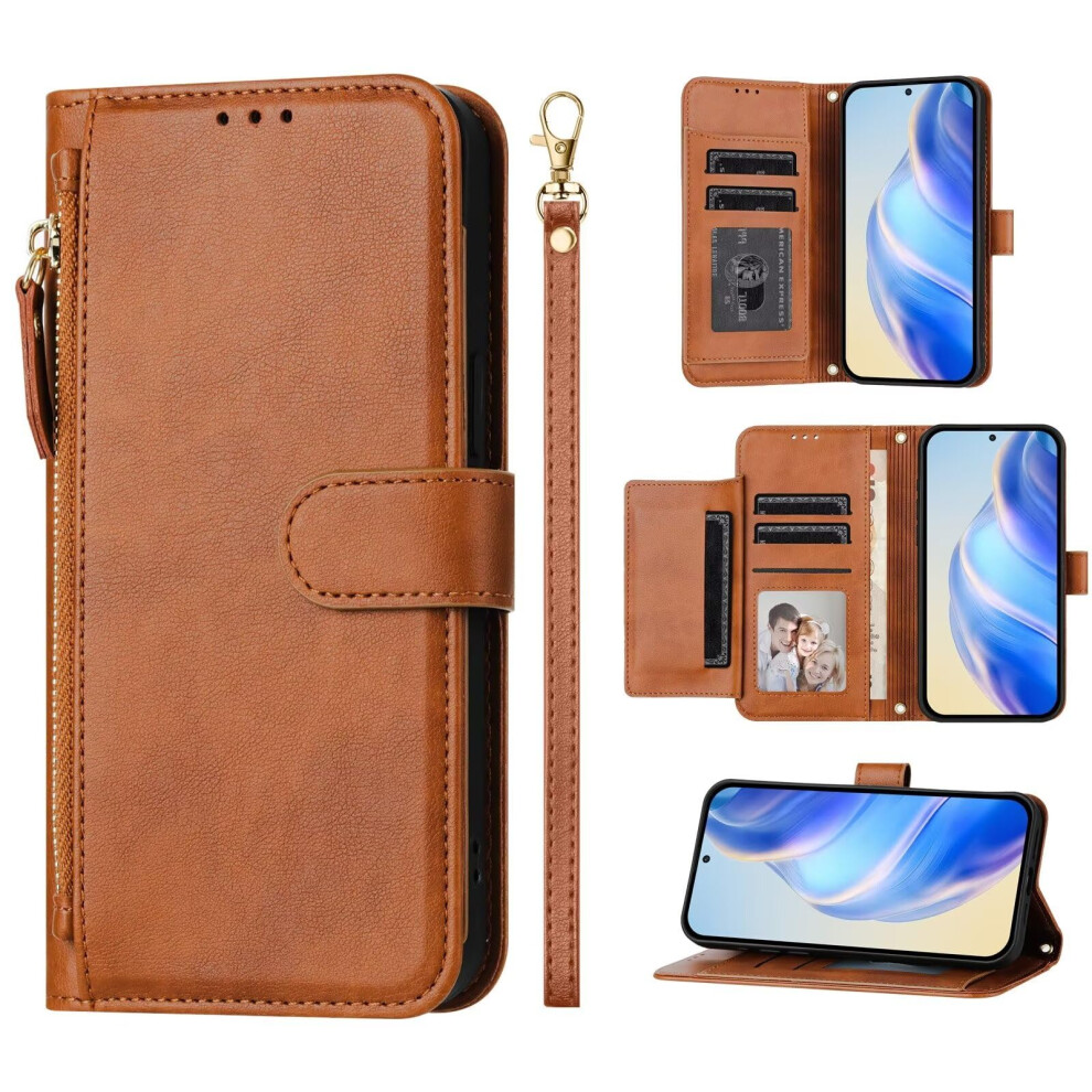 Wallet Leather Case With Zipper Wrist Strap Card Slots Kickstand For Samsung Galaxy A40 Brown 9053599227069