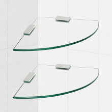 2Pack Tempered Glass Corner Shower Shelf with Rustproof Aluminum Brackets, Wall Mounted Bathroom Storage Organizer