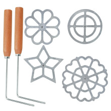 Rosette Cookie Mold and Bunuelos Maker Set, 4 Shape Aluminum Irons with Heat‑Resistant Wooden Handles