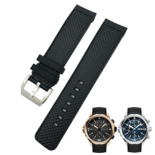 22mm Durable Fluorine Rubber Band Black Blue Accent Watch Strap for Men for IWC Aquatimer