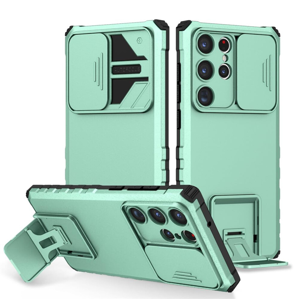 Shockproof Case With Sliding Camera Cover And Kickstand For Samsung Galaxy S21 Ultra Green 9053599227304