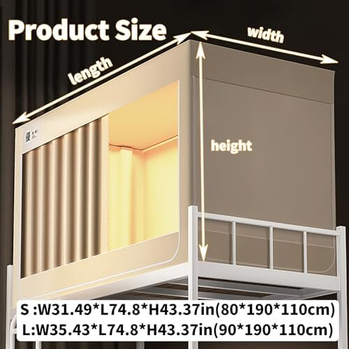 Twin Bunk Bed Canopy with Light Blocking Curtains and Steel Frame for Dorm Privacy Grey Large 2