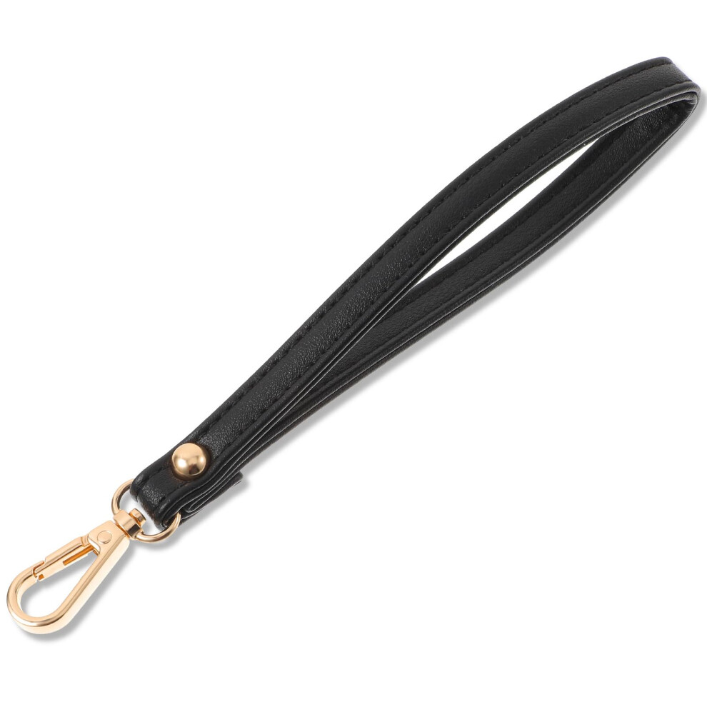 Pu Leather Wristlet Strap With Clasp For Wallet, Phone And Small Purse Replacement Black/Gold 9174973741633