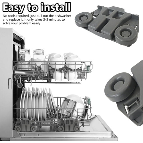 4 Pack W10195417 Dishwasher Wheels Replacement for Lower Rack Compatible with KitchenAid Whirlpool 1