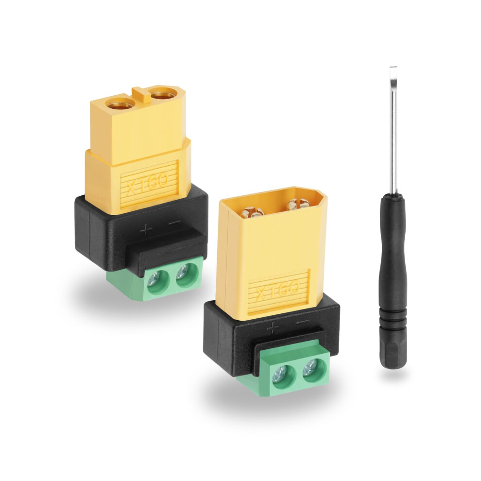2 Pack Solderless Xt60 Connector To 2 Pin Terminal Adapter For Rc Drones Cars Boats Diy (Male+Female) 9169991782317