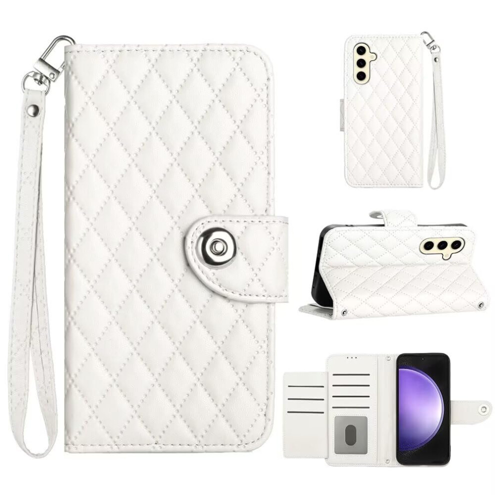 Leather Flip Wallet Case Rfid Blocking 7 Card Slots Crossbody Strap For Motorola Moto G85 5G White 9174973742043