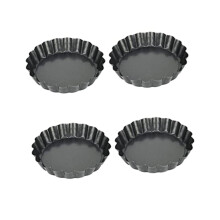 4pcs Nonstick Round Quiche Baking Pan Set with Loose Base, Deep Fluted Tart Tins for Even Baking