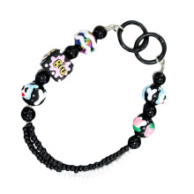 Black Beaded Phone Charm with Crystal Accents, Handmade Wrist Phone Lanyard for Secure Carry