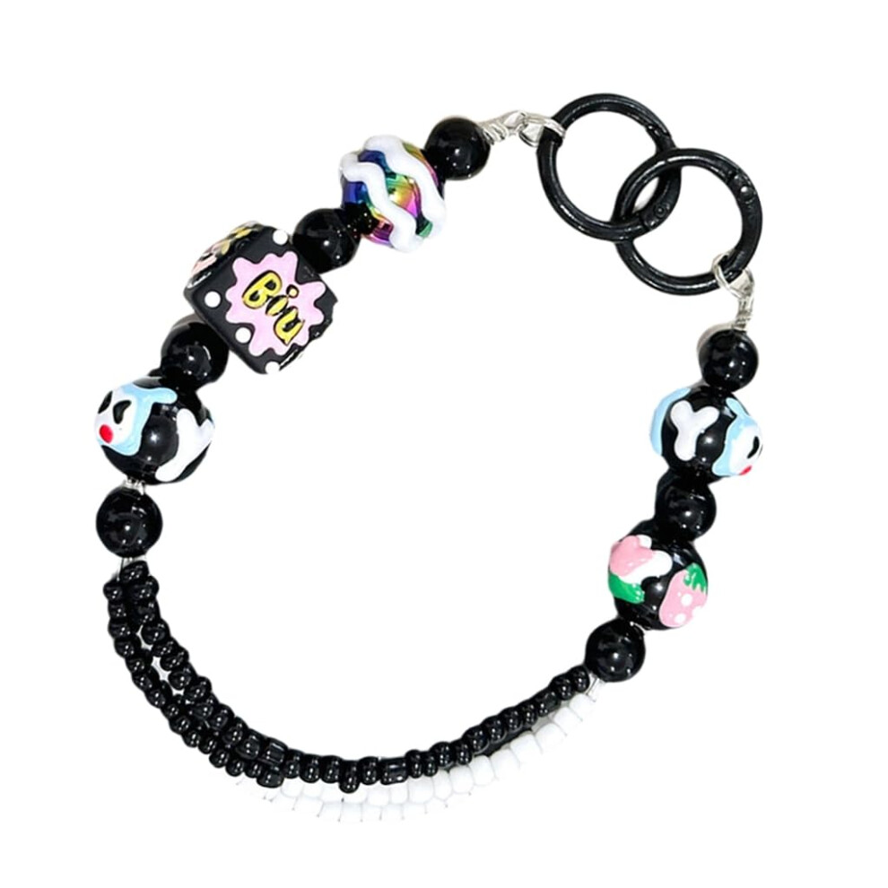 Beaded Phone Charm With Crystal Accents, Handmade Wrist Phone Lanyard For Secure Carry Black 9053599228998