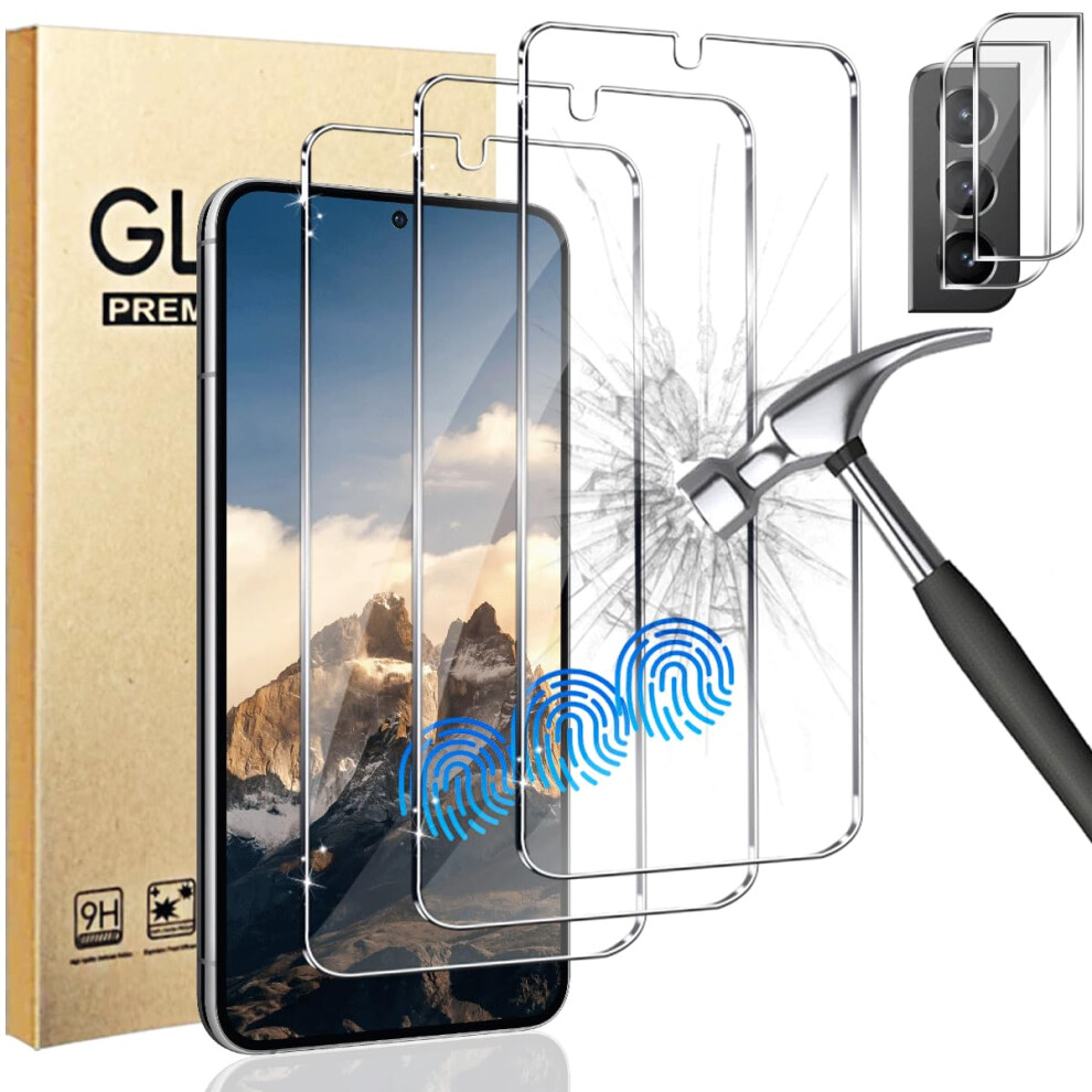 3+2 Pack Screen Protector With Camera Lens Cover, 9H Glass, Hd Clarity, Fingerprint Unlock, Bubble For Samsung Galaxy S22 6.1 9053599229384