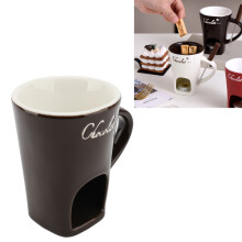 4x4,7 Zoll Keramik-Fonduetasse für Schokolade mit Gabel, Kerzenheizung