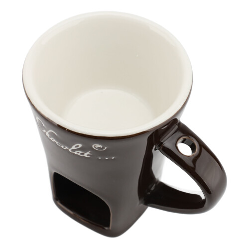 Ceramic Chocolate Melting Mug with Fork, 360g, Brown