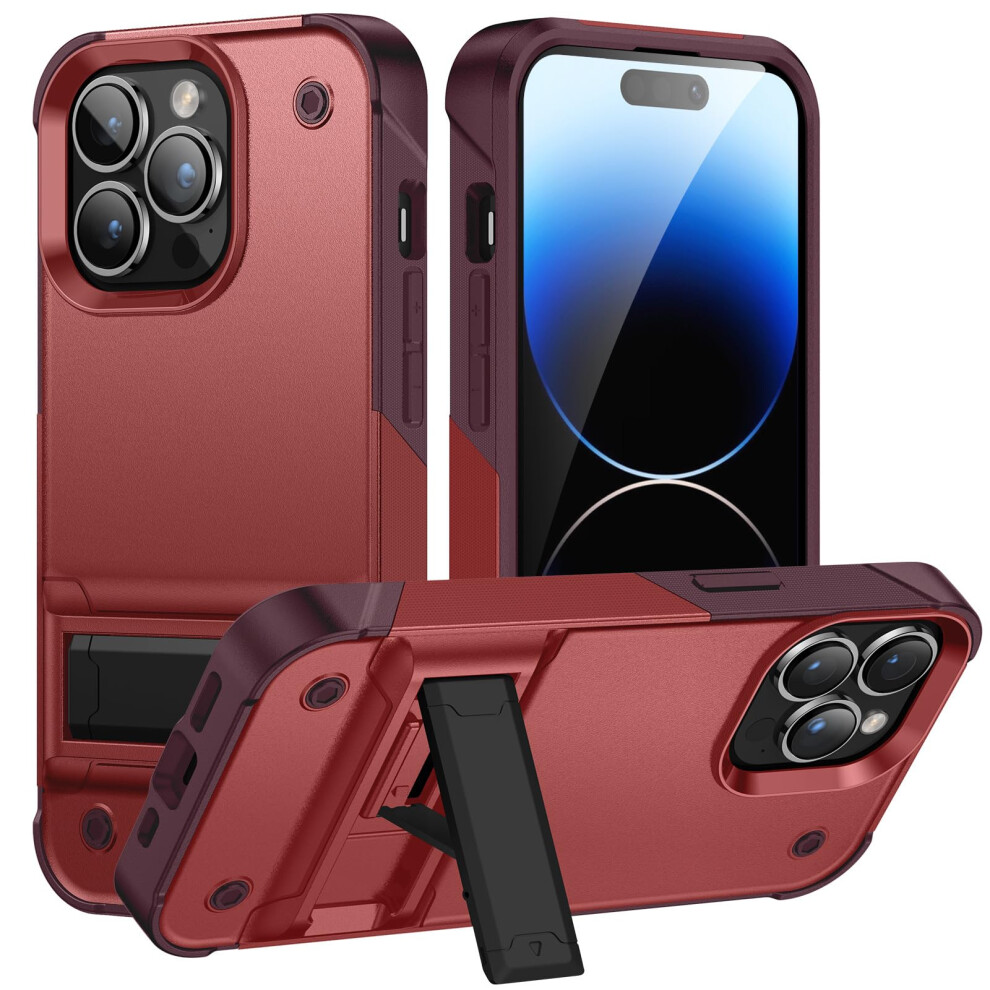 Case With Stand For Iphone 15 Pro Max, Rugged Military Grade Shockproof Cover, Red 9174973743699