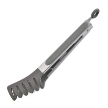 Stainless Steel Spaghetti Tongs with NonSlip Silicone Grip, Heat Resistant Locking Pasta Server (Grey)