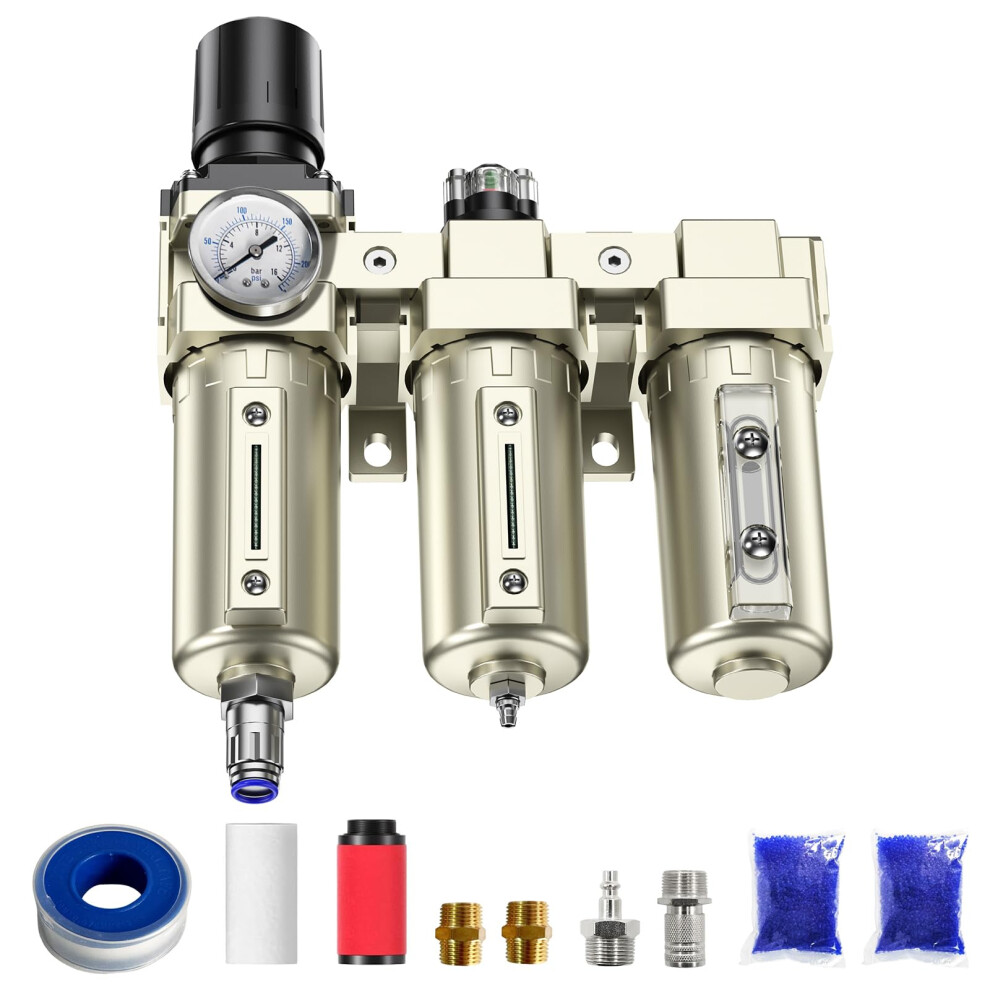 3/4' Npt 3 Stage Air Compressor Water Separator With Auto Drain, Industrial Air Dryer For Plasma Cutter And Paint Spray Ref: 4440 9092120632637