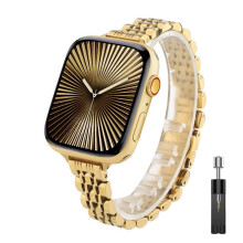 Bright Gold Band for Apple Watch Women, Slim Metal Strap for iWatch, Adjustable 38mm42mm