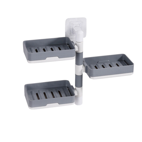 Rotatable Wall Mount Soap Box 3 Layers HIPS Grey Punch-Free 1