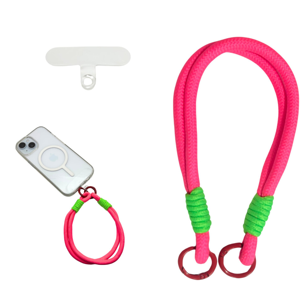 And Phone Wrist Strap With Secure Tether Tab, Nylon Rope Lanyard For Iphone And Samsung Pink/Green 9053599231813