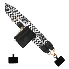 Phone Crossbody Strap with Zipper Wallet, Adjustable Lanyard for Universal Phones, Black White Stripe