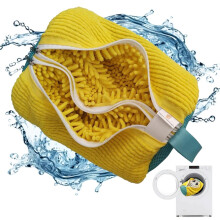 Yellow Dual Shoe Washing Bag with Zipper Mesh, Durable 2Pair Sneaker Laundry for Washer and Dryer
