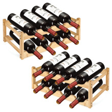 Bamboo Wine Rack 2 Tier 16Bottle SpaceSaving Solid Wood Holder for Kitchen Bar Cabinet