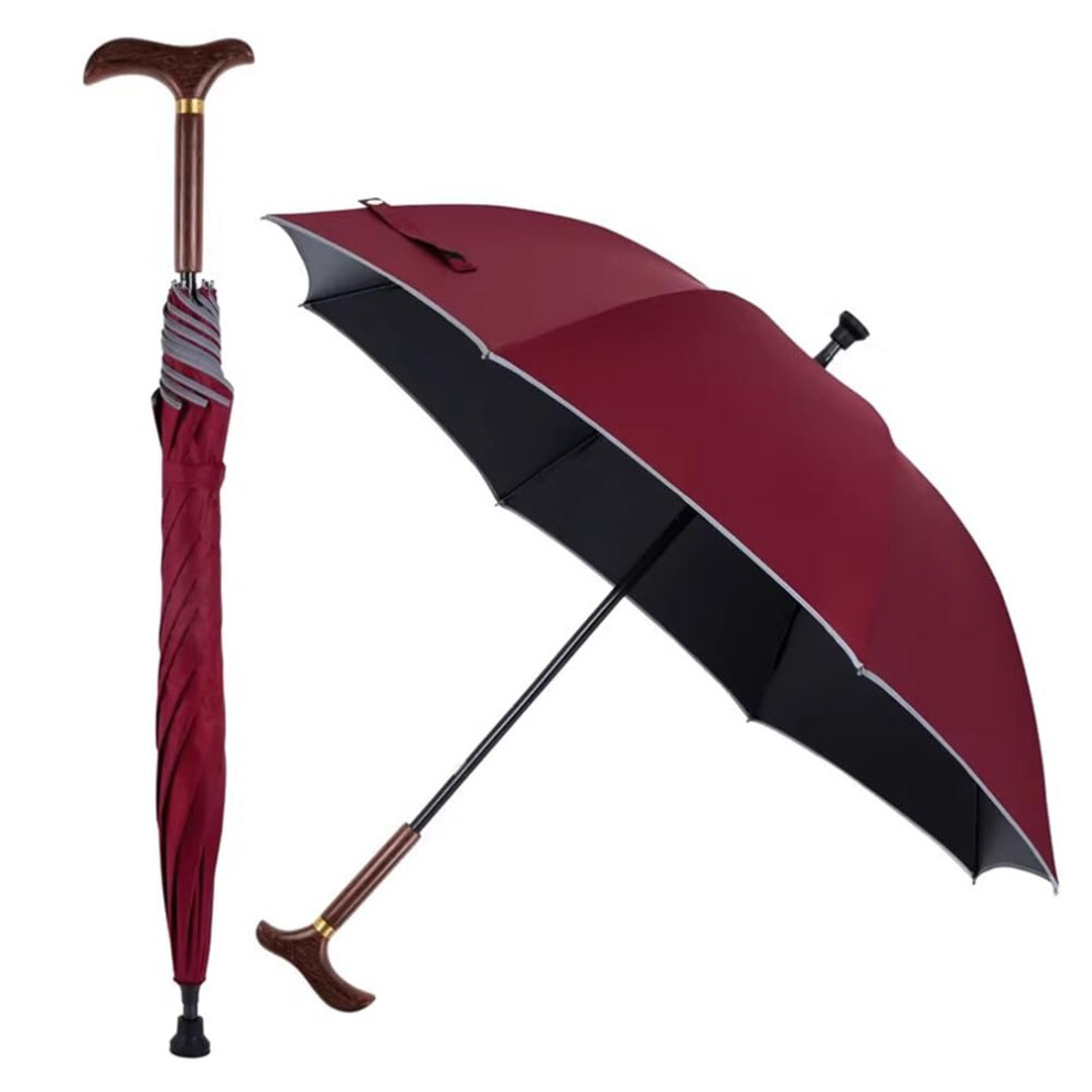 Walking Cane Umbrella with Wooden Handle, UV Protection Canopy and NonSlip Tip for Seniors