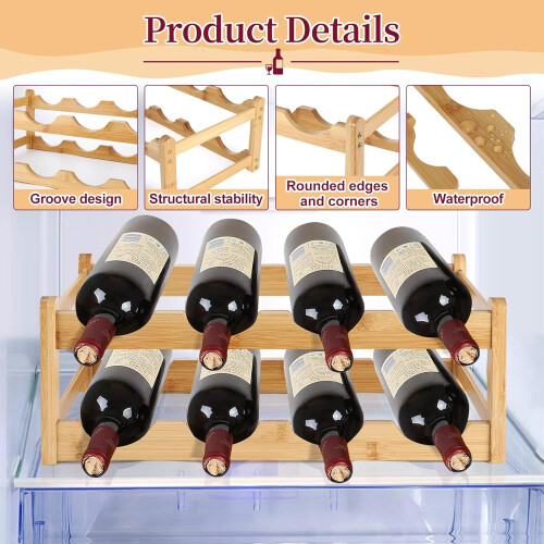 Bamboo Wine Rack 2 Tier 16Bottle SpaceSaving Solid Wood Holder for Kitchen Bar Cabinet 1