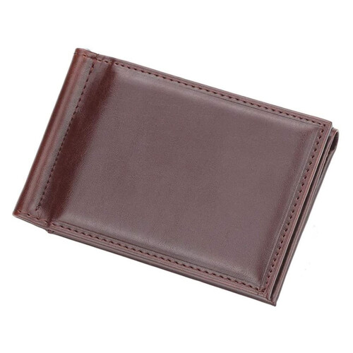 Slim RFID Leather Bifold Wallet Coffee PU with RFID Blocking Security and Gift Box Packaging