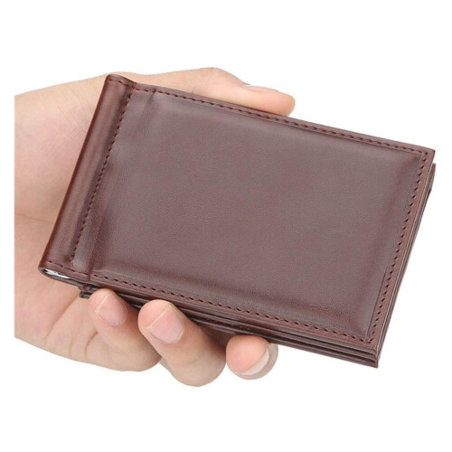 Slim RFID Leather Bifold Wallet Coffee PU with RFID Blocking Security and Gift Box Packaging 2