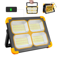ErayLife 100W Rechargeable Work Light, FloodLights with 348Leds/ USB Port/Solar Panel/ 4 Lighting Modes, Portable Work Lights for Camping Emergency W