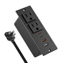 30W USB C Recessed Power Strip with Flat Plug, 2 Outlets 4 USB Ports, 10ft Cord for Desk or Table