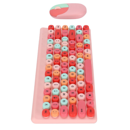 Wireless 86-Key Colorful Keyboard Mouse Combo for PC, Pink