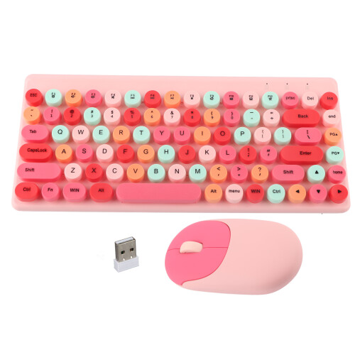 Wireless 86-Key Colorful Keyboard Mouse Combo for PC, Pink 1