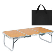 Folding Camping Table Lightweight Aluminum Frame with Natural Wooden Finish for Outdoor Picnic
