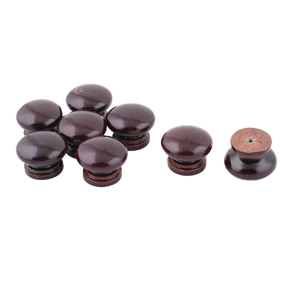 Wood Cabinet Knobs Set 8Pcs Chocolate Finish Round Furniture Drawer Pulls For Wardrobe And Cabinets 9113335888807