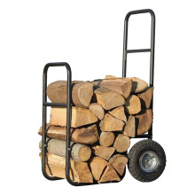 Firewood Rack with Wheels Heavy Duty Iron Log Holder for Indoor Outdoor Elevated Wood Storage