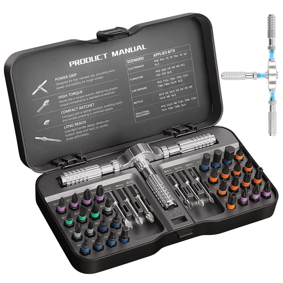 40 In 1 Magnetic Ratchet Screwdriver Set With Detachable Handle, 38 Precision Bits For Electronics And Furniture 9455672153546